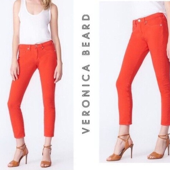 VERONICA BEARD 29 Brooke 8.5” Crop Woman mid skinny red cotton jean USA Made